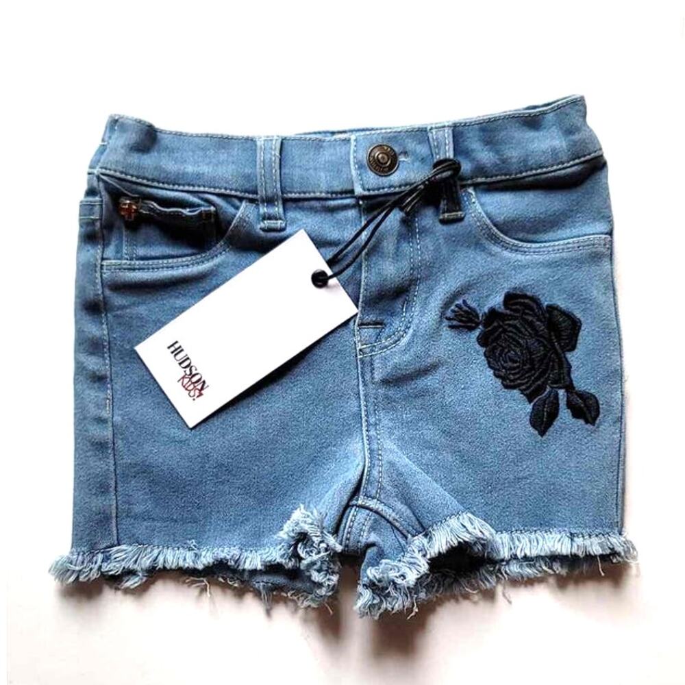 Hudson Kids Floral Embroidered Cut-Off High Waisted Denim Shorts 3T NEW